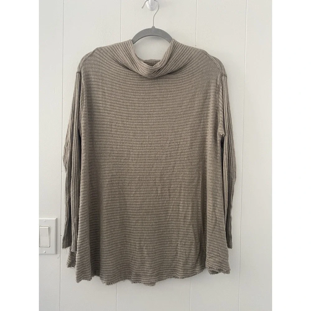 We The Free Free People Taupe Ribbed Convertible Back Cowl Neck Top Sweater S